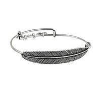 Antique Silver Plated Zinc Alloy Metal Feather Adjustable Bangle Fine Jewelry Europe Vintage Bracelets Bangles For Women