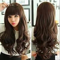 Angelaicos Womens Modern Design Bangs Curly Wavy Glamour Natural Looking Daily Wear Sexy Wigs Long Brown Black Blonde