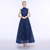 Ankle-length Lace Bridesmaid Dress - A-line High Neck with Sash / Ribbon