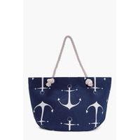 Anchor Print Beach Bag - navy