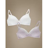 Angel 2 Pack Cotton Rich Moulded Non-Wired Spotted Bras