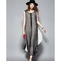 ANGEL Women\'s Going out Casual/Daily Cute Loose DressSolid Round Neck Maxi Sleeveless Silk Spring Summer Mid Rise Inelastic Thin