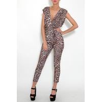 Animal Print Plunge Jumpsuit