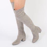 Anita Long Boots in Light Faux Suede, Grey