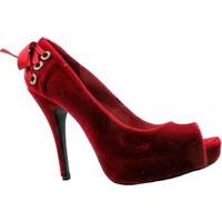 anne michelle womens red corset lace tie back peep toe high heels new  ...