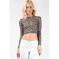 ANIMAL MESH LONG SLEEVE CROP TOP