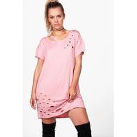 annie distressed cut out t shirt dress blush