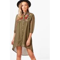 Ana Embroidered Shirt Dress - khaki