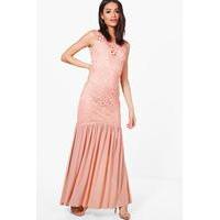 Anna Crochet Peplum Maxi Dress - blush