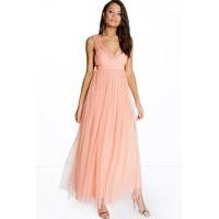 Anya Seam Detail Tulle Maxi Dress - peach