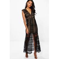 Anna Corded Lace Panelled Maxi Dress - black