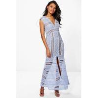 anna corded lace panelled maxi dress blue