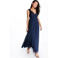 Anya Seam Detail Tulle Maxi Dress - navy