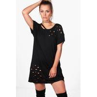 annie distressed cut out t shirt dress black