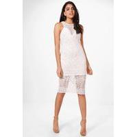 Anna Print Lace Midi Dress - ivory