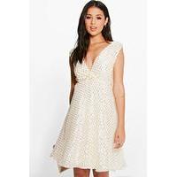 Angie Metallic Print Prom Dress - ivory