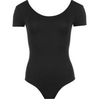 Angie Basic Short Sleeve Scoop Neck Bodysuit - Black