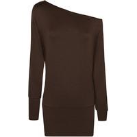 Anona Off Shoulder Long Sleeve Batwing Top - Dark Brown