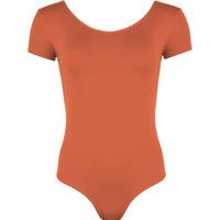 Angie Basic Short Sleeve Scoop Neck Bodysuit - Rust