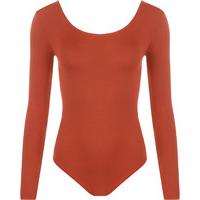 Annabelle Basic Scoop Neck Long Sleeve Bodysuit - Rust