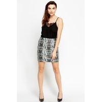 Animal Printed Quilted Faux Leather Skirt