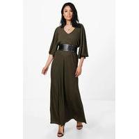 Angel Sleeve Column Maxi Dress - moss