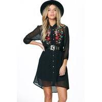 ana embroidered shirt dress black