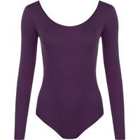 annabelle basic scoop neck long sleeve bodysuit purple