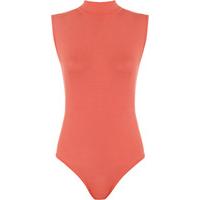 Ana Basic Sleeveless Turtleneck Bodysuit - Coral