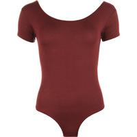 angie basic short sleeve scoop neck bodysuit plum