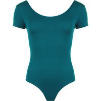 Angie Basic Short Sleeve Scoop Neck Bodysuit - Teal