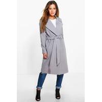 Anna Oversized Collar Belted Robe Coat - grey