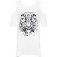 Anjali Cut Shoulder Leopard Top - White