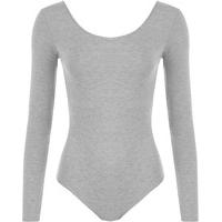 Annabelle Basic Scoop Neck Long Sleeve Bodysuit - Grey