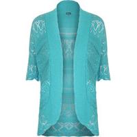 Anne Short Sleeve Crochet Knitted Shrug - Turquoise