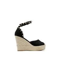 Anisa Black Suede Studded Espadrille Wedged Sandals