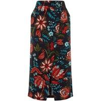 Anastasia - Black Botanical Print Midi Wrap Skirt women\'s Skirt in Multicolour