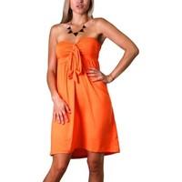 Angela Womens Bandeau Tube Knee Length Summer Holiday Dress women\'s Dress in orange