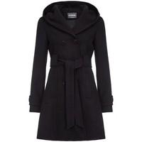 anastasia womens hooded belted winter coat womens trench coat in black
