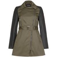 anastasia khaki jacket with pu sleeves womens trench coat in green