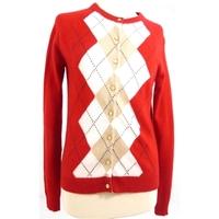 Antoni & Alison Size 12 High Quality Soft and Luxurious Pure Cashmere Red And Tonal Cream Cardigan