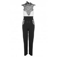 Anna Polo Neck Sleeveless Mesh Insert Jumpsuit