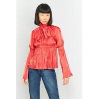 Angel Chen Bow Gathering Long Sleeve Blouse, RED