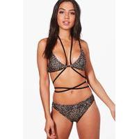 animal criss cross bikini brown