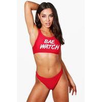 Angeles Bae Watch Slogan Crop Bikini - red