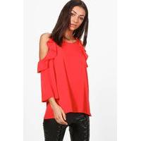 Anya Woven Cold Shoulder Top - poppy