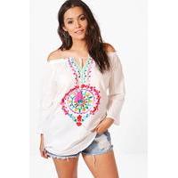 anna bright embroidered smock top white