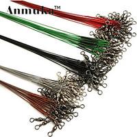 Anmuka fishing line 50pcs steel wire leader with swivel snap silver/green/red/black/brown 16cm/18cm/22cm/24cm/28m