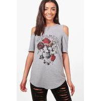 Anise Oversized Cold Shoulder Band Tee - grey marl