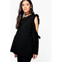 anna ruffle cold shoulder knit jumper black